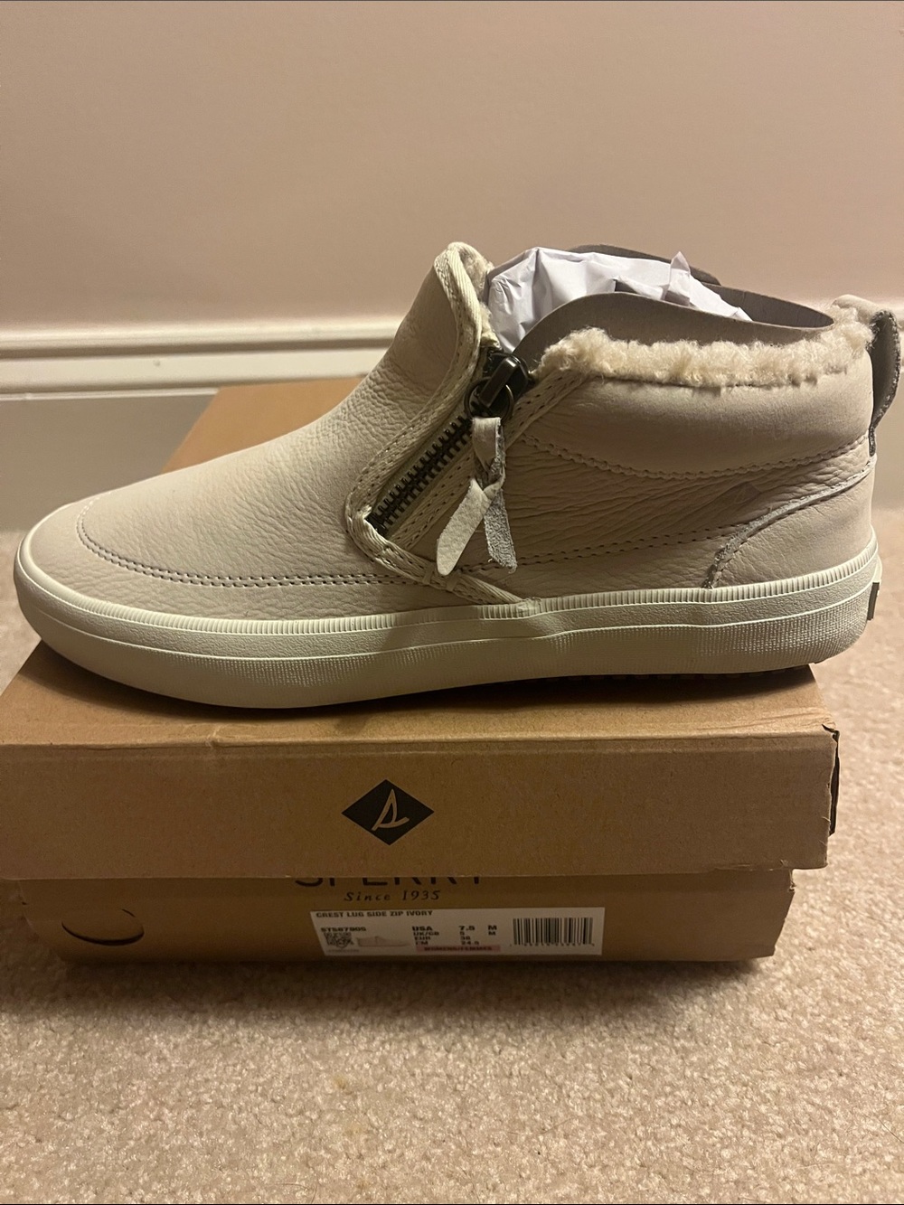 Sperry Ivory Faux-Shearling Zip Ankle Bootie